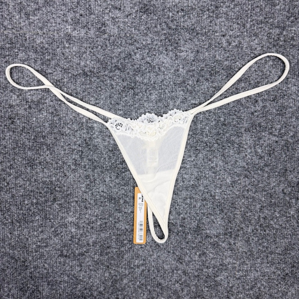 SKIMS Bridal Micro Thong Marble White Lace Trim Mesh Panty PN-THG-3167 3X NWT